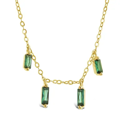 Sterling Silver Emerald Cz Baguette Charm Necklace