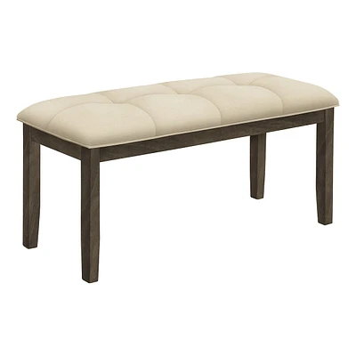 44" Rectangular Bench Cream Fabric And Grey Solid Wood