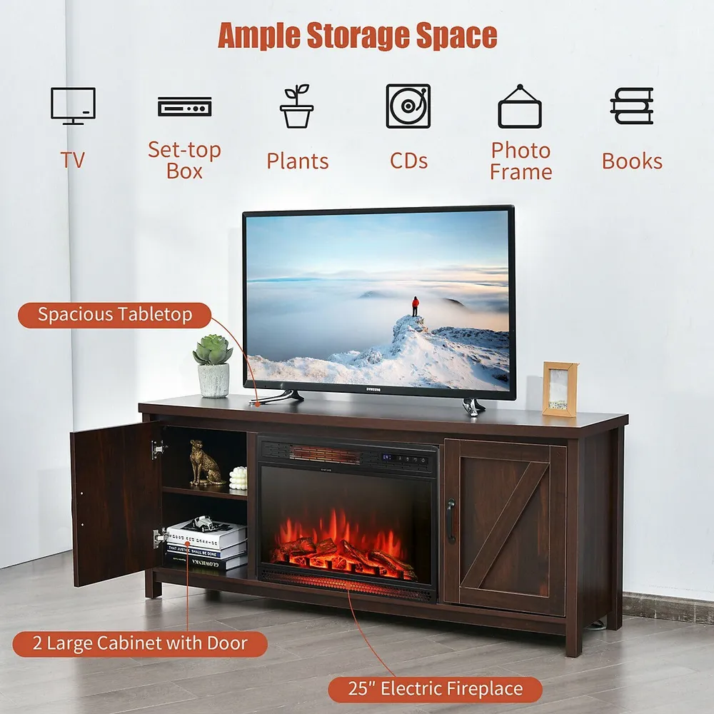 Costway 59'' Fireplace Tv Stand W/ 25'' 1350w Electric Fireplace Heater  Coffee | Southcentre Mall