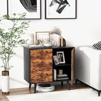 Mid-century Rustic Storage Cabinet Multipurpose Wood Shelf Organizer With 3 Drawers