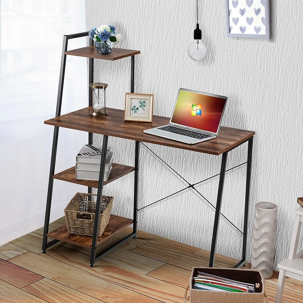 Computer Desk With Shelves Study Writing Workstation Bookshelf