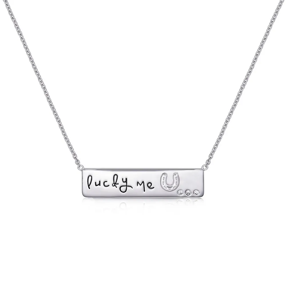 Sterling Silver 15" Lucky Me Plaque Necklace