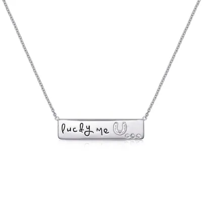Sterling Silver 15" Lucky Me Plaque Necklace
