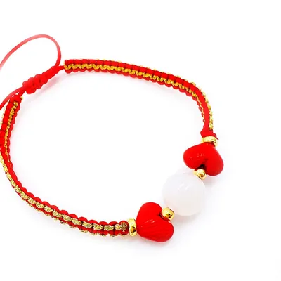 Natural Jade Expandable Bracelet With Cinnabar Doube Heart And Jade Pearl Love Commitment