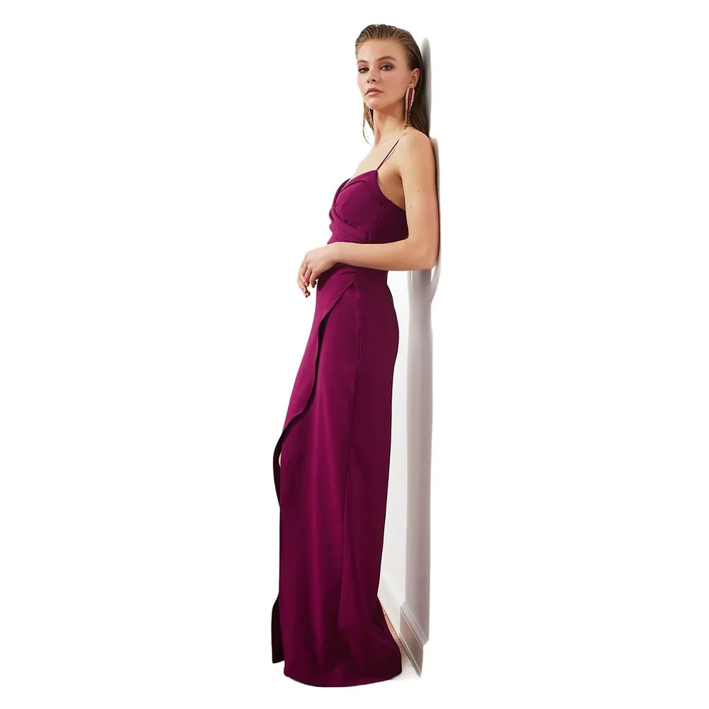 Woman Maxi Wrapper Fitted Woven Evening & Prom Dress