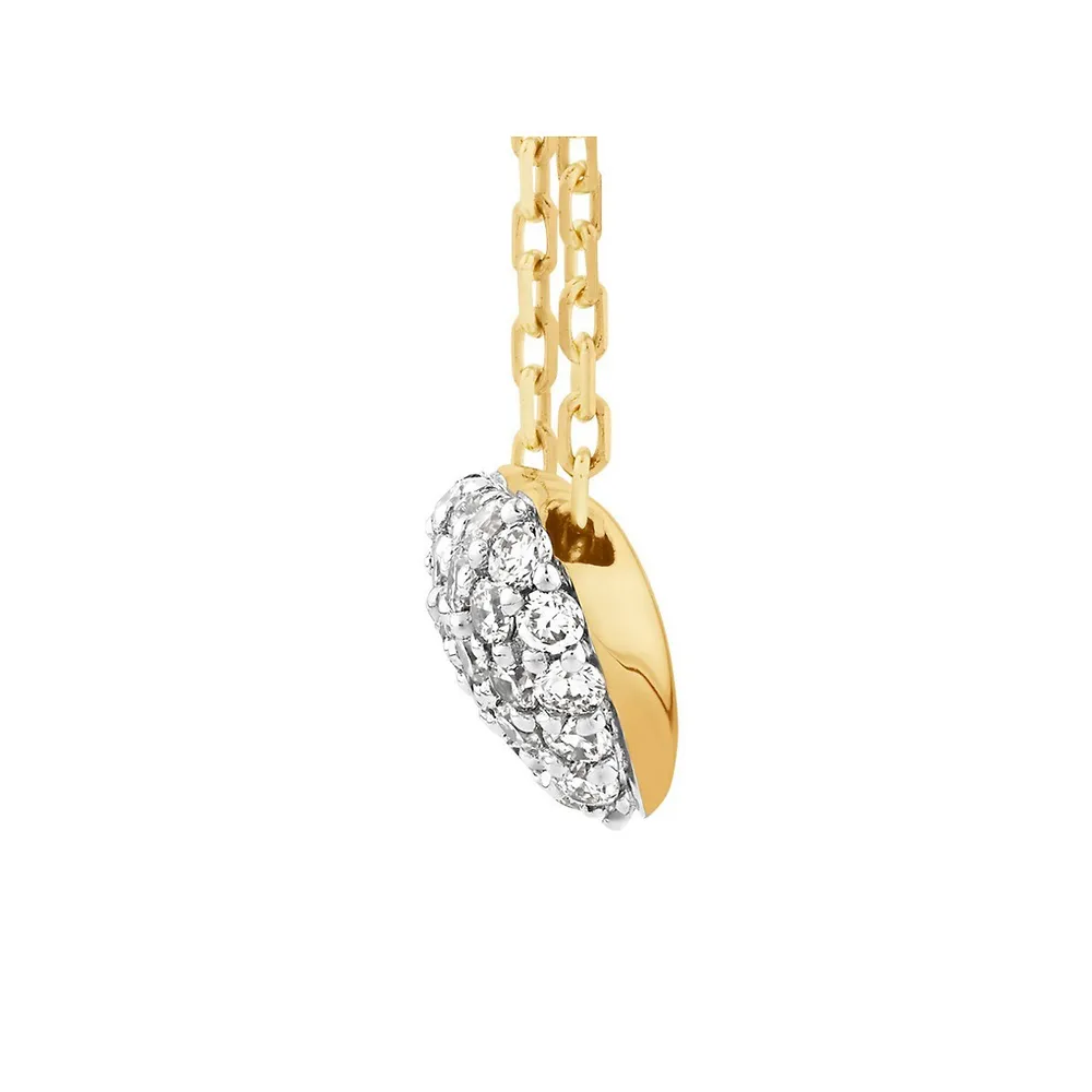 Mini Puff Heart Necklace With .12tw Of Diamonds In 10kt Yellow Gold And Rhodium