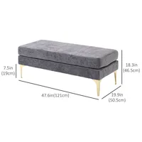 48" End Of Bed Bench With 2 Layer Cushions And Steel Legs