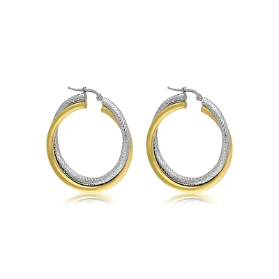 18kt Gold Plated Text Polished Two-tone Hoop Earrings