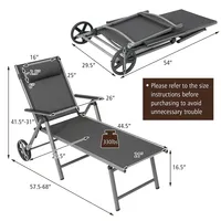 1pc2 Pcs Folding Chaise Lounge Chair Aluminum Recliner Back Adjust Wheels