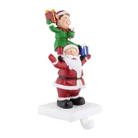 8.75" Santa And Elf Christmas Stocking Holder