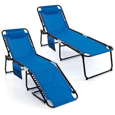 2 Pcs Folding Chaise Lounge Chair Portable Sun Lounger With Adjustable Backrest Grey/navy