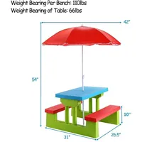 Costway 4 Seat Kids Picnic Table W/ Umbrella Garden Yard Folding Bench Outdoor