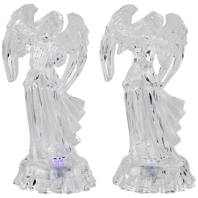 Led Lighted Color Changing Angel Acrylic Christmas Decorations - 9" - Set Of 2