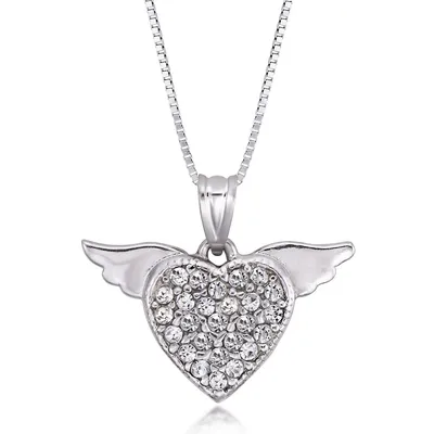 10kt 16" Wing Heart White Gold Necklace