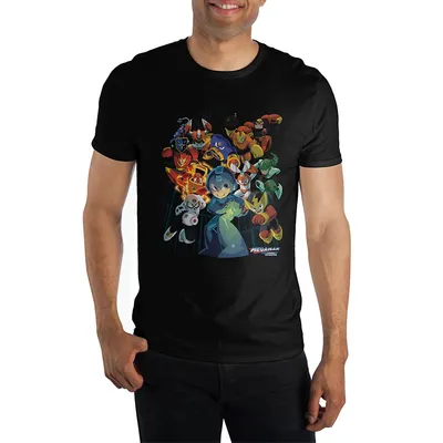 Capcom Mega Man Characters Graphic Print Men's Black T-shirt