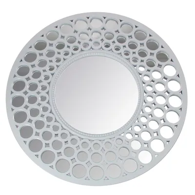 24.75" White Cascading Circles Round Wall Mirror