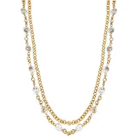 18kt Gold Plated 26" Double Strand With 17 Pearl Stations Necklace