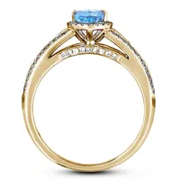 10k Yellow Gold 0.80 Ct Aquamarine Gemstone & 0.24 Cttw Diamond Halo Style Engagement Ring