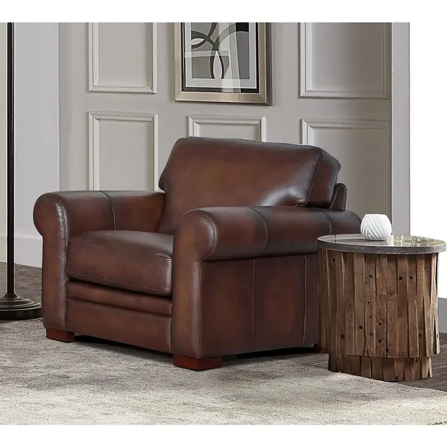 Hydeline Brookfield Cinnamon Brown Top Grain Leather Arm Chair with Removable Cushion