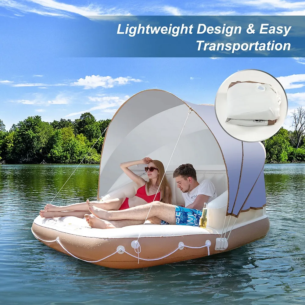 Costway Canopy Inflatable Pool Float Lounge Swimming Raft