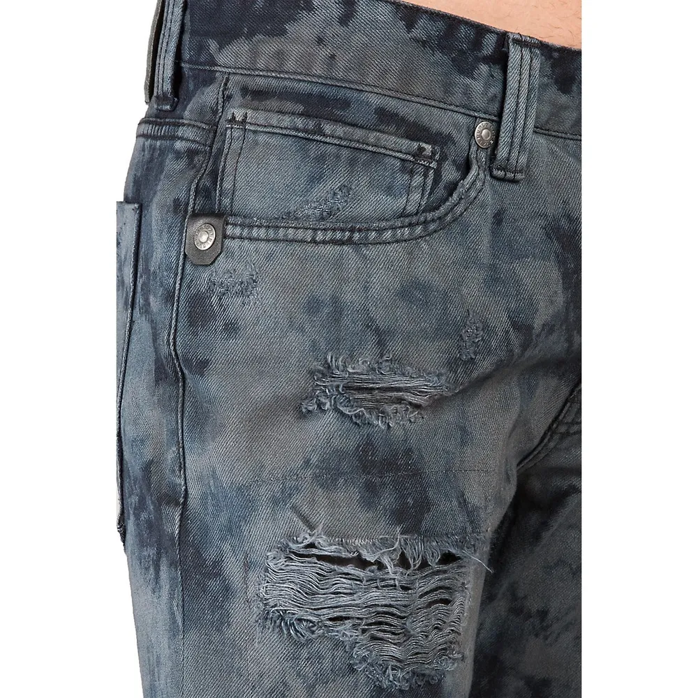 Men's Premium Denim Jeans Slim Straight Bleach Washed Distressed