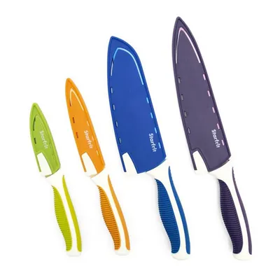Set Of 4 Knives With Riveted Handle, Case With Integrated Blade Sharpener