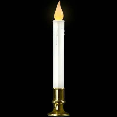 9" White Led Flickering Christmas Candle Lamp With Brass Base