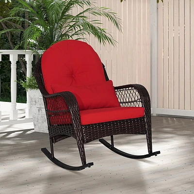 Outdoor Patio Rattan Wicker Rocking Chair Rocker Cushion Pillow Garden Deck