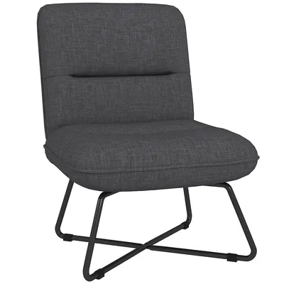 Armless Accent Chair For Living Room With Crossed Steel Legs