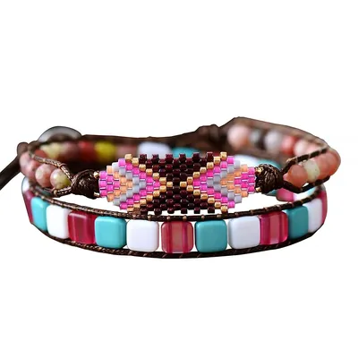 Multi Colored Seed Bead Tribal Wrap Bracelet