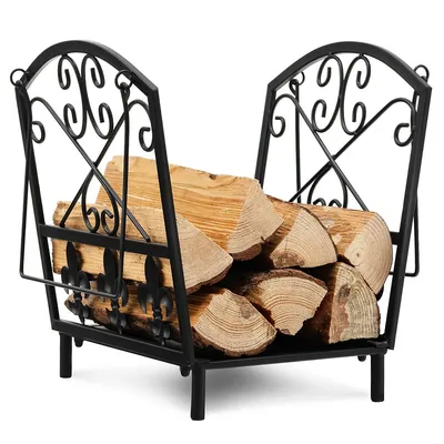 14" Firewood Rack Decorative Steel Firewood Storage Log Holder W/ Handle