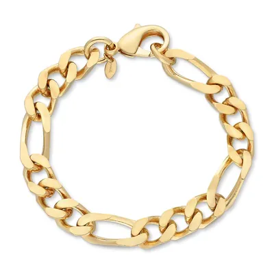 18kt Gold Plated 8.5" Men's Yellow Gold Plated Figaro Bracelet 8-9mm