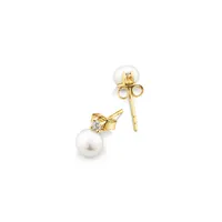 Drop Earrings With Cultured Freshwater Pearl & Diamond In 10kt Yellow Gold