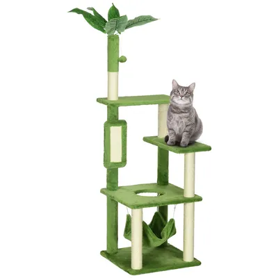 Cat Tree For Large Cats Adult W/ Hammock, Cat Tower, Green