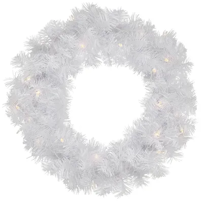24" Pre-lit White Pine Artificial Christmas Wreath - Clear Lights