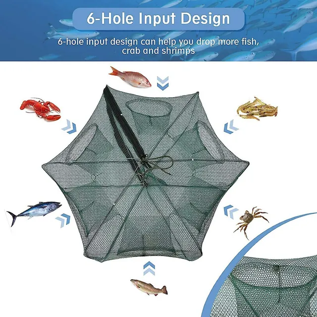 Fishing Bait Trap Foldable Fish Minnow Crab Crayfish Crawdad Shrimp Net  Trap Cast Net Dip Cage 6 Hole