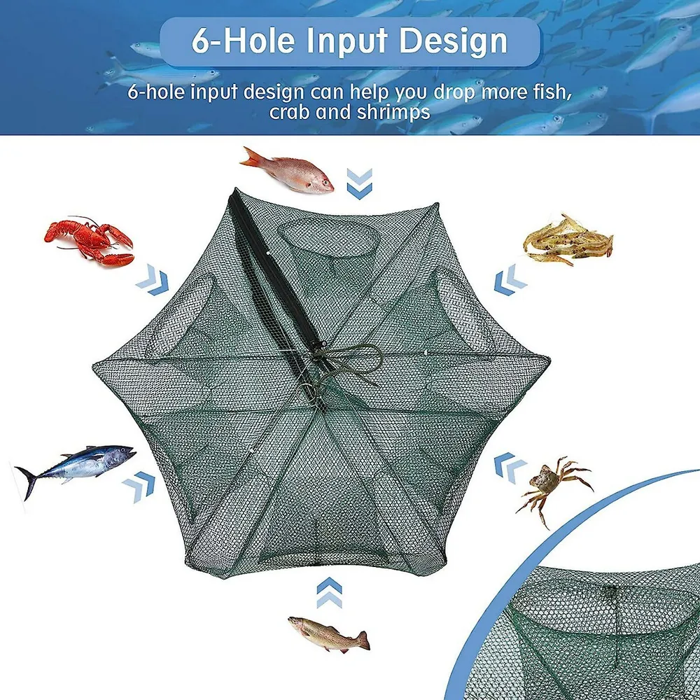 EZONEDEAL Fishing Bait Trap Foldable Fish Minnow Crab Crayfish Crawdad  Shrimp Net Trap Cast Net Dip Cage 6 Hole