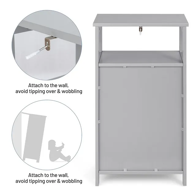 Costway Bathroom Wooden Floor Cabinet Multifunction Storage Rack Organizer  Stand Grey