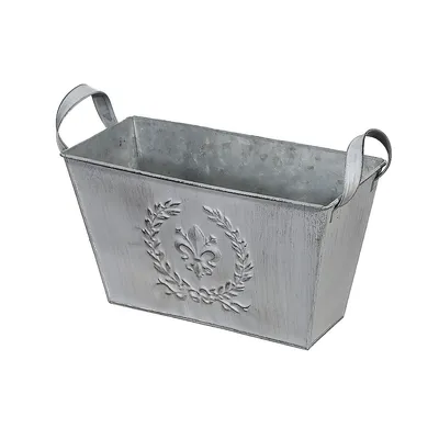 Embossed White Metal Planter With Handle (rect
