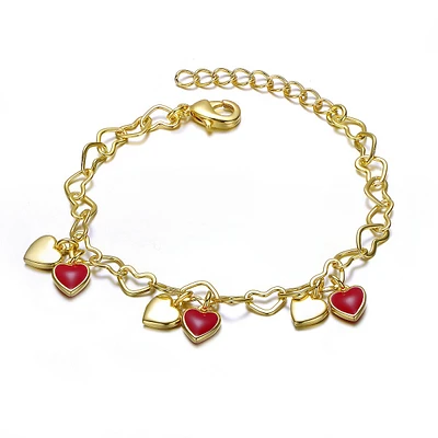 Toddler/kids 14k Gold Plated Red Heart Charms Bracelet