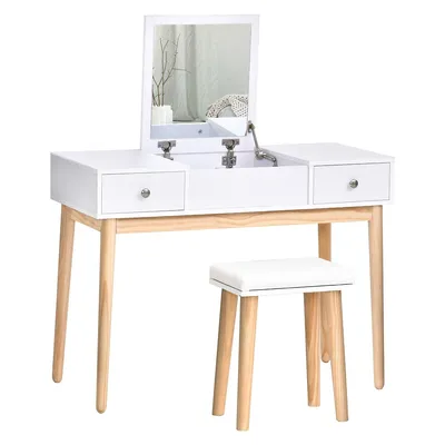 Vanity Table Set Makeup Dressing Table W/flip Top Mirror