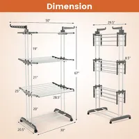 3-tier Folding Clothes Drying Rack W/ Rotatable Side Wings & Collapsible Shelves