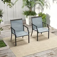 2 Piece Patio Dining Chairs Large Outdoor With Breathable Seat & Metal Frame