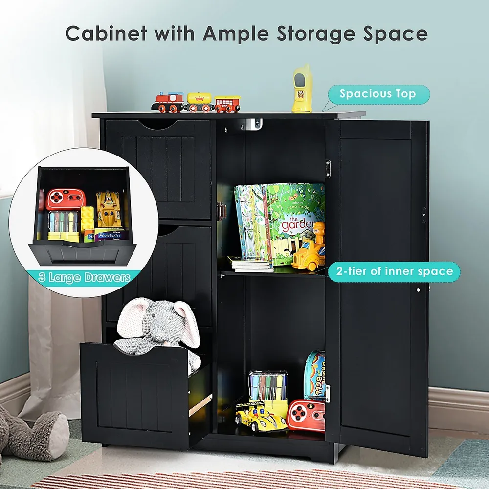 Costway Bathroom Floor Cabinet Freestanding Side Storage Organizer w/2 Removable Drawers