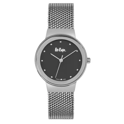 Ladies Lc06472.350 3 Hand Silver Watch With A Silver Mesh Band And A Black Dial