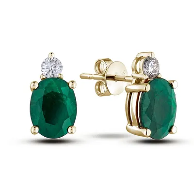Genuine Amethyst/emerald & Diamond Accent Stud Earrings