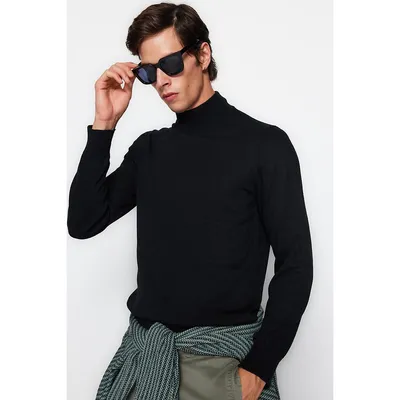 Male Basic Slim Fit High Neck Woven Sweater