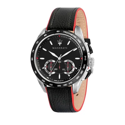 Traguardo 45mm Quartz Stainless Steel Watch In Silver/black/red