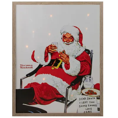19" Lighted Norman Rockwell 'santa Eating Milk And Cookies' Christmas Wall Art