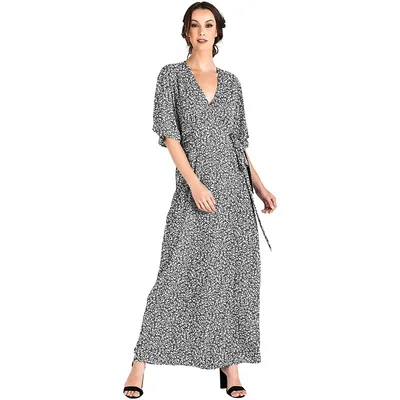 Modern Women's Smoke Leopard Print Kimono Wrap Maxi Dress